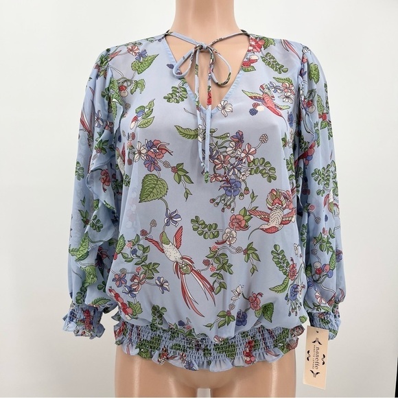 NWT Nanette Lepore Blue Paradise Dreaming Sheer Blouse Top Size Medium - Picture 2 of 13